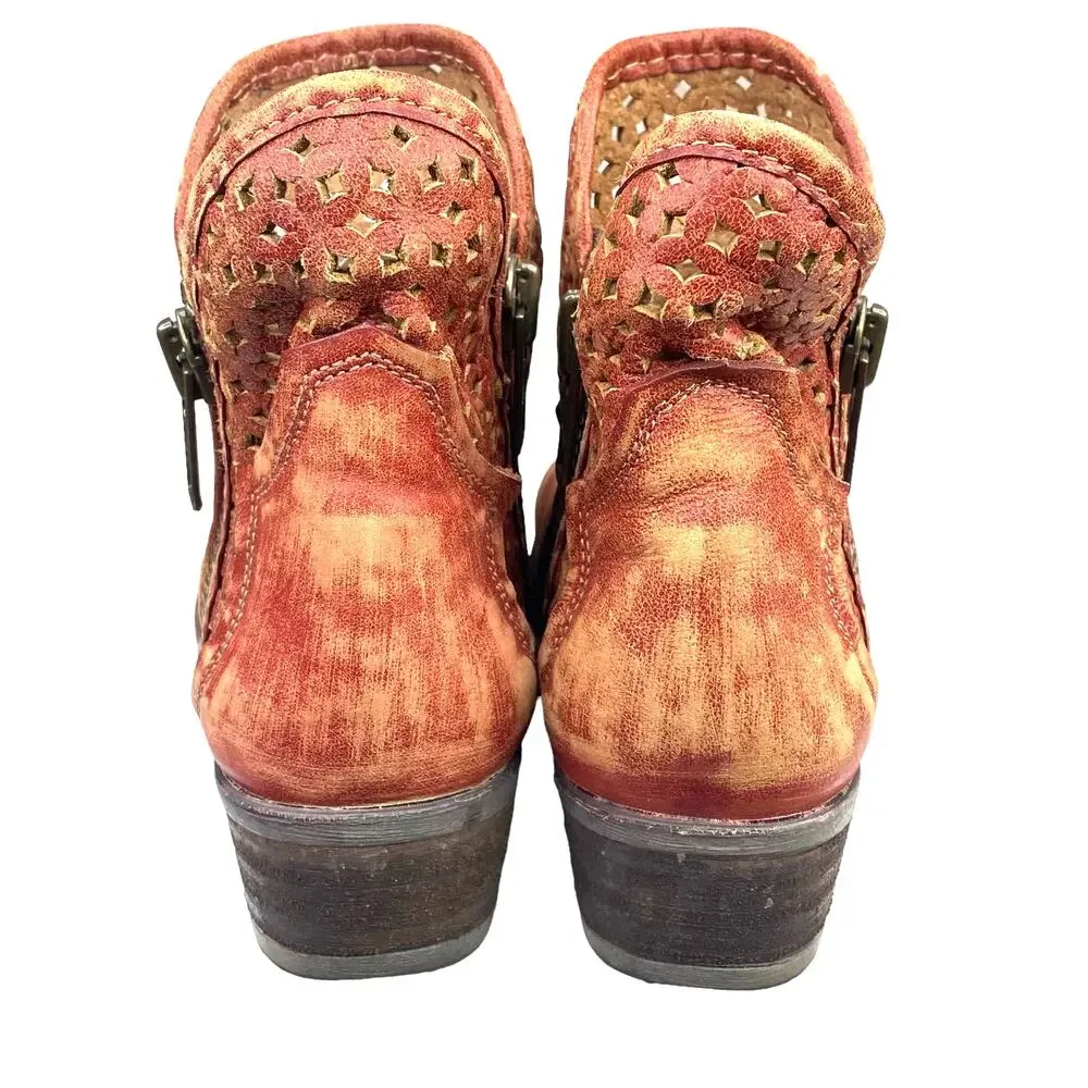 Circle G By Corral Women's Burnt Red Leather Distressed Western Boots Size US 8